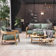 Load image into Gallery viewer, Wailea collection teak frame, 3 seat outdoor sofa, maui modern Home, Wailea, HI. Mid-century inspired outdoor furniture.