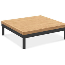 Load image into Gallery viewer, Teak topped square coffee table from the Makena collection, powder-coated aluminum frame is available in white pearl or asteroid. Natural teak top. . Maui Modern Home, Wailea HI