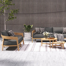Load image into Gallery viewer, Wailea collection teak frame, 3 seat outdoor sofa, maui modern Home, Wailea, HI.  Mid-century inspired outdoor furniture.
