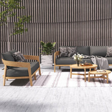 Load image into Gallery viewer, Wailea collection teak frame, 3 seat outdoor sofa, maui modern Home, Wailea, HI. Mid-century inspired outdoor furniture.