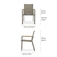 Load image into Gallery viewer, Hana Collection Stackable dining chair, with out without armspowder-coated aluminum frame (available in 3 colors) and padded sling seats.  Beautiful, durable.  Maui Modern Home, Wailea, HI, Brown Jordan, Janus et Cie, Barlow Tyrie, High end outdoor furniture, Maui Modern Home, Wailea, HI