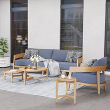 Load image into Gallery viewer, Wailea collection teak frame, 3 seat outdoor sofa, maui modern Home, Wailea, HI. Mid-century inspired outdoor furniture.