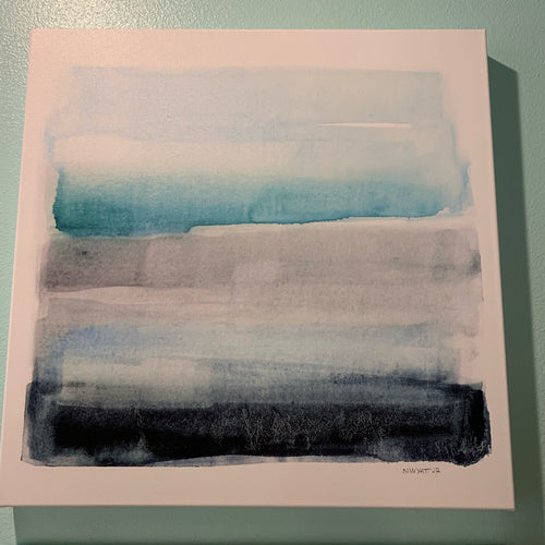 Pair of gallery wrapped canvas art prints by Norman Wyatt Jr., done in shades of watery blues on a white background.  24