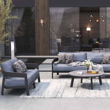 Load image into Gallery viewer, Wailea Collection, mid-century modern inspired outdoor 3 seat sofa on a powder-coated aluminum frame, Maui Modern Home, Wailea, HI