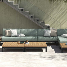 Load image into Gallery viewer, Makena Collection Sectional Sofa, Chaise and right arm facing 2 seater, powder-coated aluminum base, Sun and water safe fabrics, integrated teak tables, completely customizable. Maui Modern Home, Wailea, HI