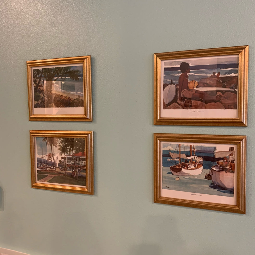 Set of 4 vintage framed prints of Vern Tremewen watercolors.  Scenes of Maui.  Sold as set of 4.