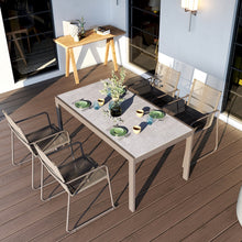 Load image into Gallery viewer, Hana Collection Dining Table, powder-coated aluminum base, teak or ceramic top, available in 2 sizes, Maui Modern Home, Wailea, HI
