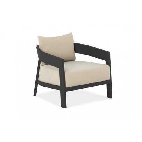 This beautiful oversized lounge chair in the perfect complement to other pieces in the Wailea Collection.  Available in a teak frame or powder-coated aluminum frame (white pearl or asteroid) and a variety of fabrics.  It has a fixed bottom cushion and a loose back cushion.