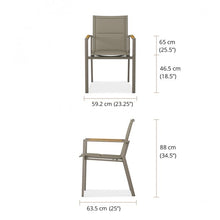 Load image into Gallery viewer, Hana Collection Stackable dining chair, with out without armspowder-coated aluminum frame (available in 3 colors) and padded sling seats.  Beautiful, durable.  Maui Modern Home, Wailea, HI, Brown Jordan, Janus et Cie, Barlow Tyrie, High end outdoor furniture, Maui Modern Home, Wailea, HI
