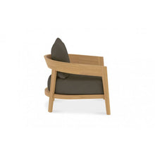 Load image into Gallery viewer, This beautiful oversized lounge chair in the perfect complement to other pieces in the Wailea Collection.  Available in a teak frame or powder-coated aluminum frame (white pearl or asteroid) and a variety of fabrics.  It has a fixed bottom cushion and a loose back cushion.
