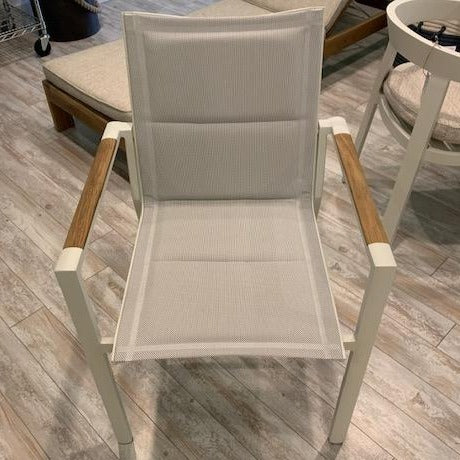 Hana Collection Stackable dining chair, with out without armspowder-coated aluminum frame (available in 3 colors) and padded sling seats.  Beautiful, durable.  Maui Modern Home, Wailea, HI, Brown Jordan, Janus et Cie, Barlow Tyrie, High end outdoor furniture, Maui Modern Home, Wailea, HI