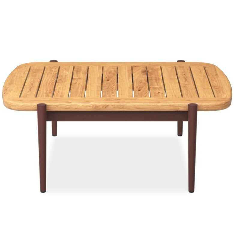 The Wailea Collection Nested Coffee Tables, Powder-coated aluminum frame and teak top.  Maui Modern Home, Wailea, HI