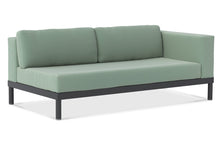 Load image into Gallery viewer, Makena Collection Sectional Sofa, Chaise and right arm facing 2 seater, powder-coated aluminum base, Sun and water safe fabrics, integrated teak tables, completely customizable.  Maui Modern Home, Wailea, HI
