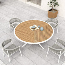 Load image into Gallery viewer, Makena Collection round dining table, powder-coated aluminum frame and teak top.  Maui Modern Home, Wailea
