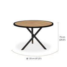 Load image into Gallery viewer, Makena Collection round dining table, powder-coated aluminum frame and teak top.  Maui Modern Home, Wailea
