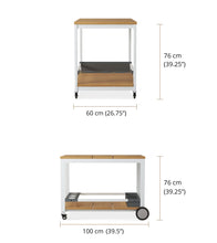 Load image into Gallery viewer, A wonderful addition to an outdoThe Makena Collection trolley is built from natural teak with a powder-coated aluminum frame.  It has a removable top tray and a 4-bottle wine rack on the lower shelf. 
