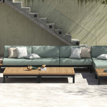 Load image into Gallery viewer, Makena Collection Sectional Sofa, Chaise and right arm facing 2 seater, powder-coated aluminum base, Sun and water safe fabrics, integrated teak tables, completely customizable.  Maui Modern Home, Wailea, HI
